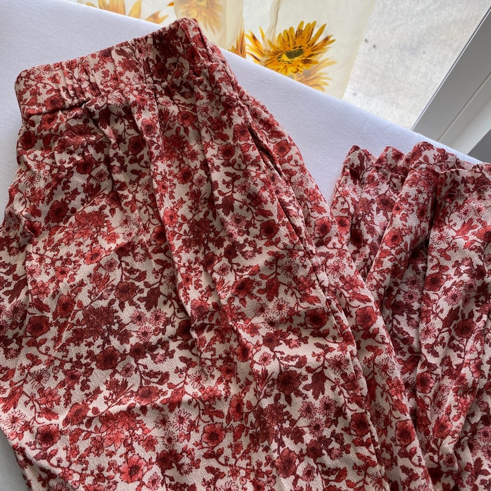 Forever 21 Red Floral Straight-Leg Flare Pants